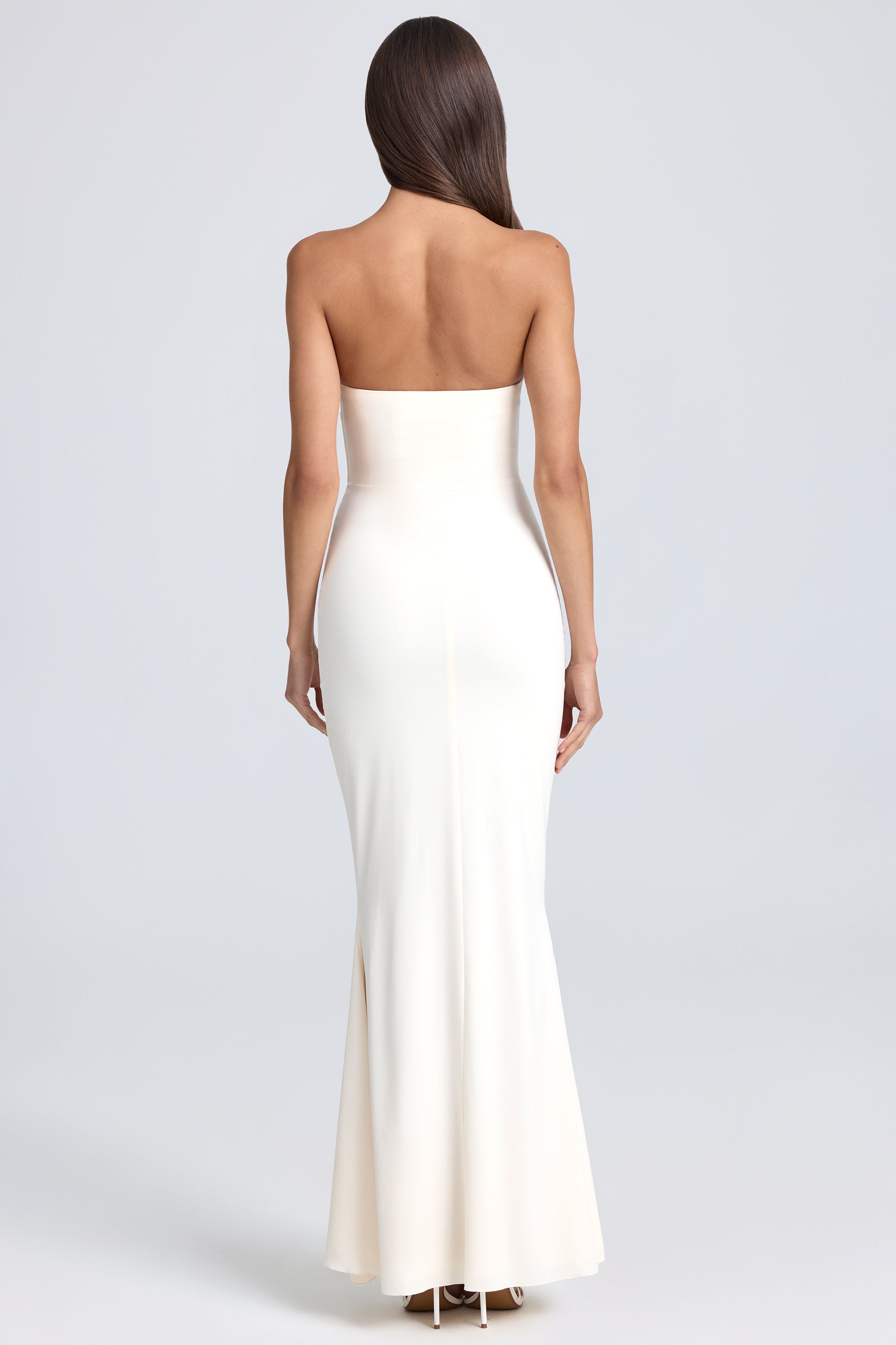 Tallulah-Bandeau Ruffle-Trim Corset Gown in Ivory