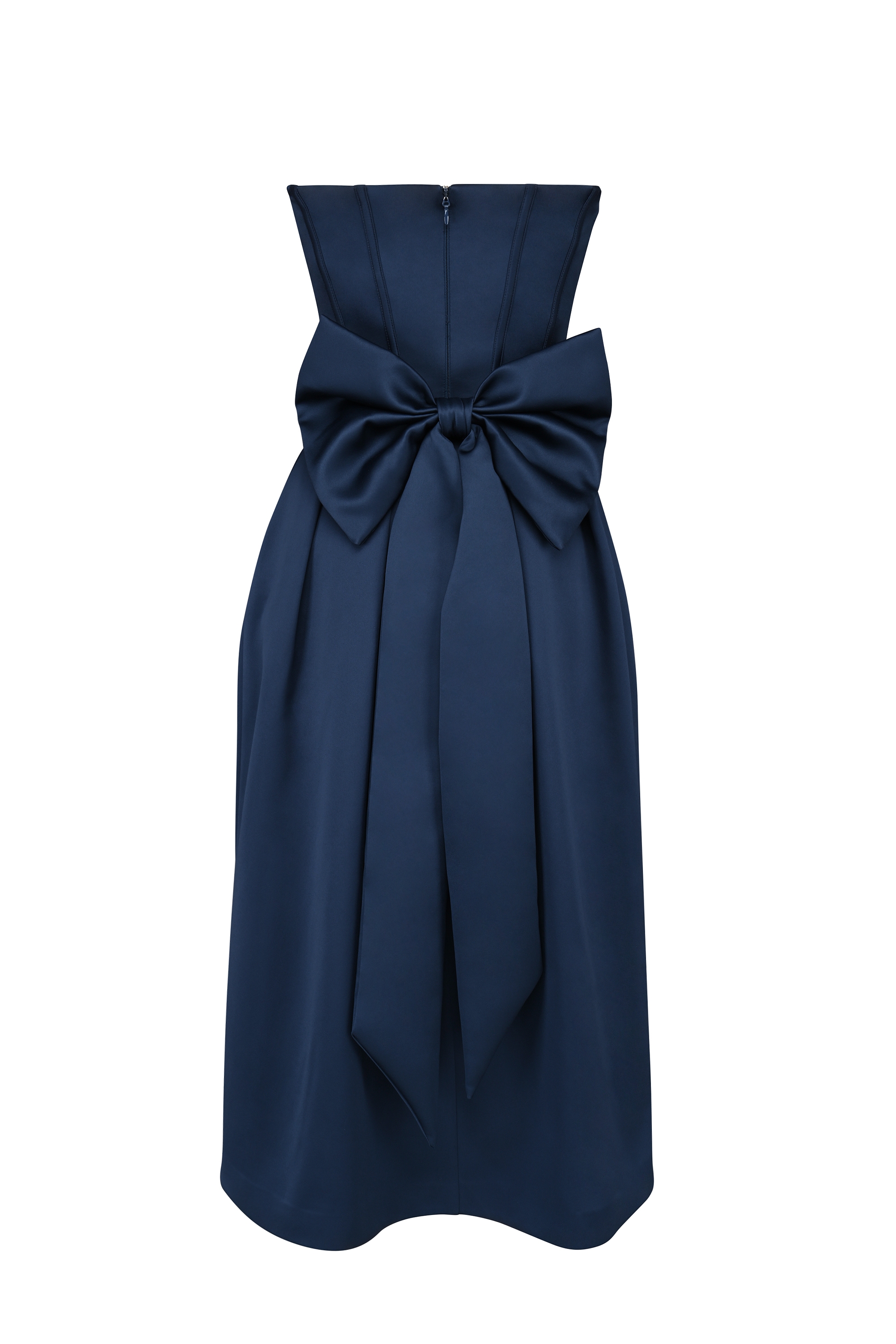 Bellina-Midnight Blue Strapless Detachable Bow Midi Dress