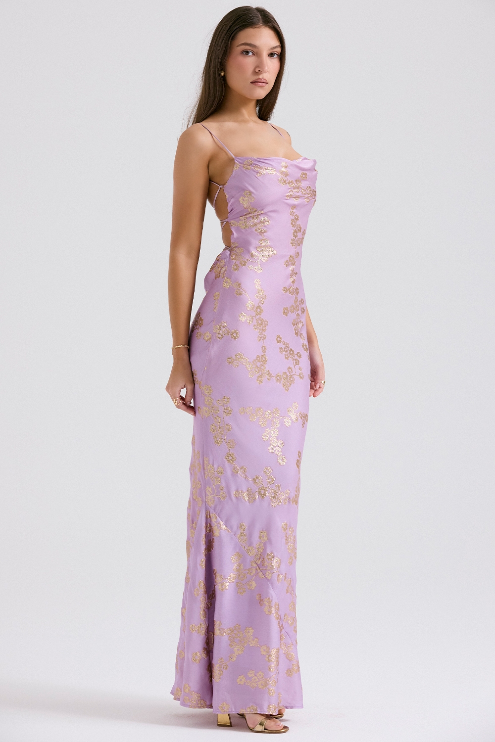 Capriana-Orchid Jacquard Satin Gown