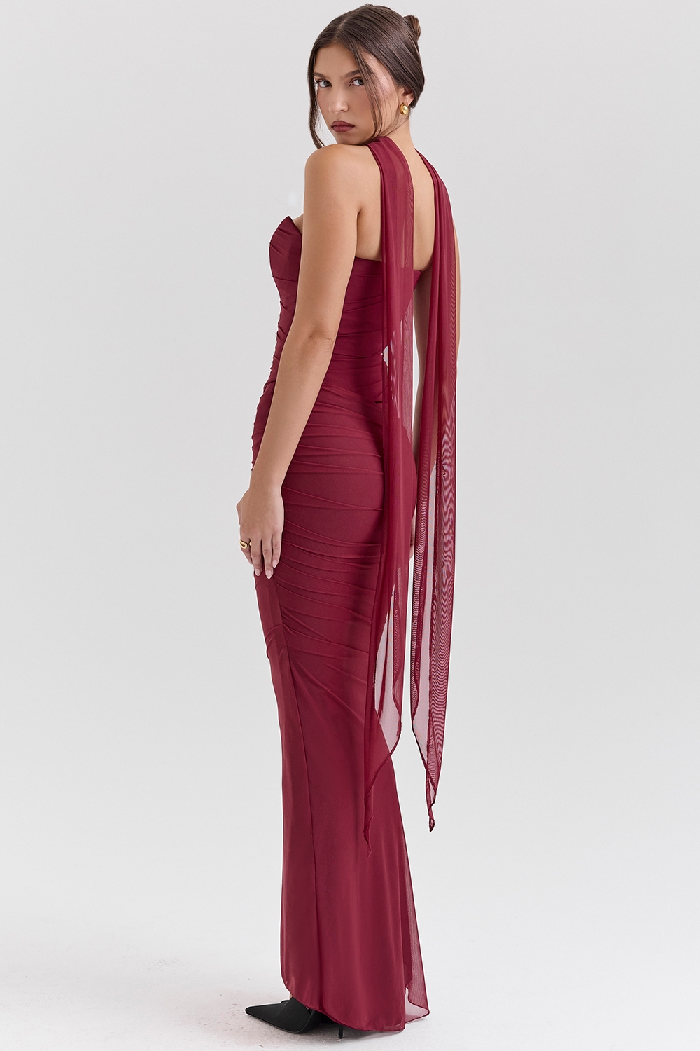 Hallie-Cabernet Strapless Corset with Neck Scarf