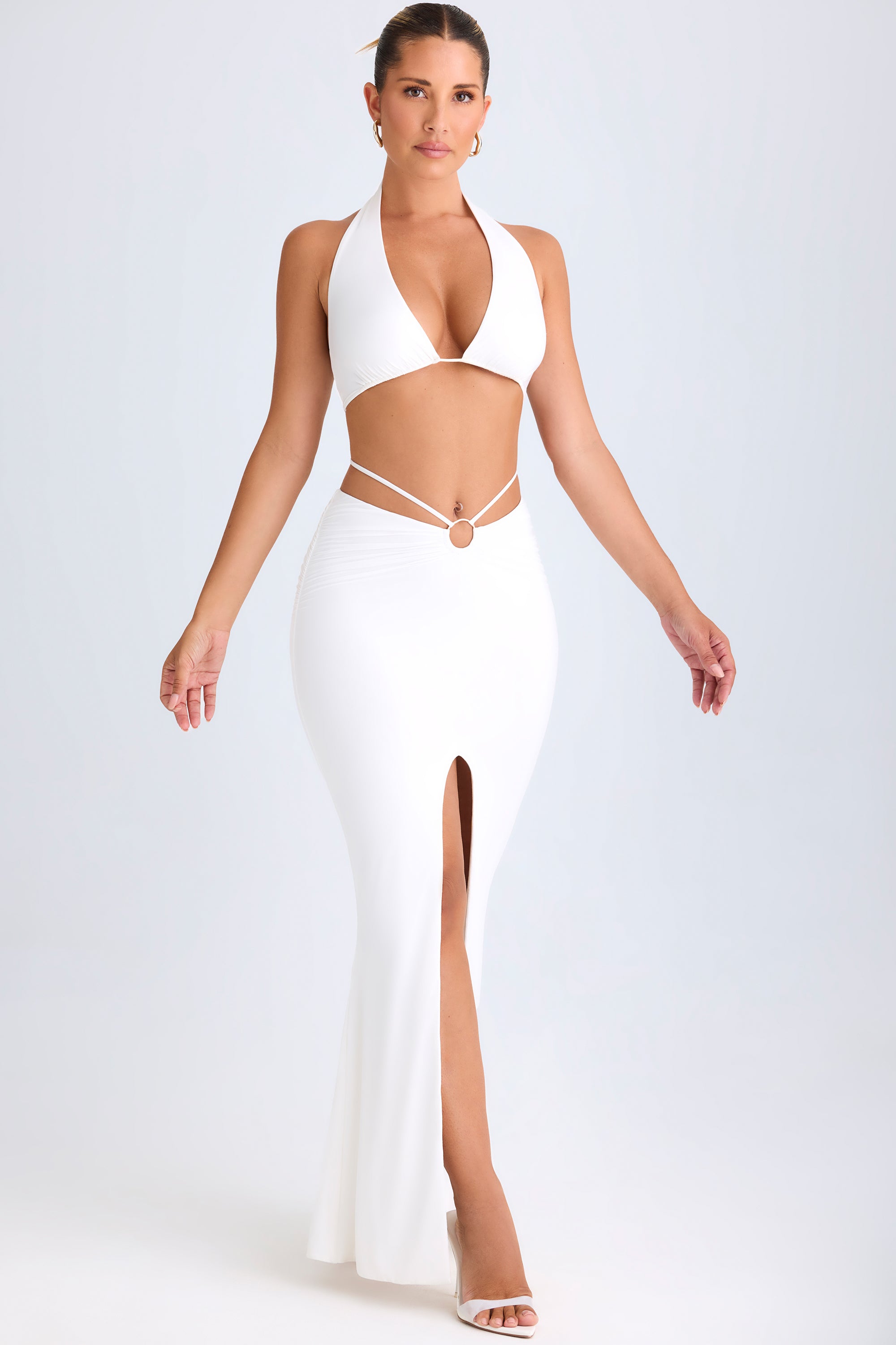 Zweena-Hardware-Detail Mid-Rise Maxi Skirt in White