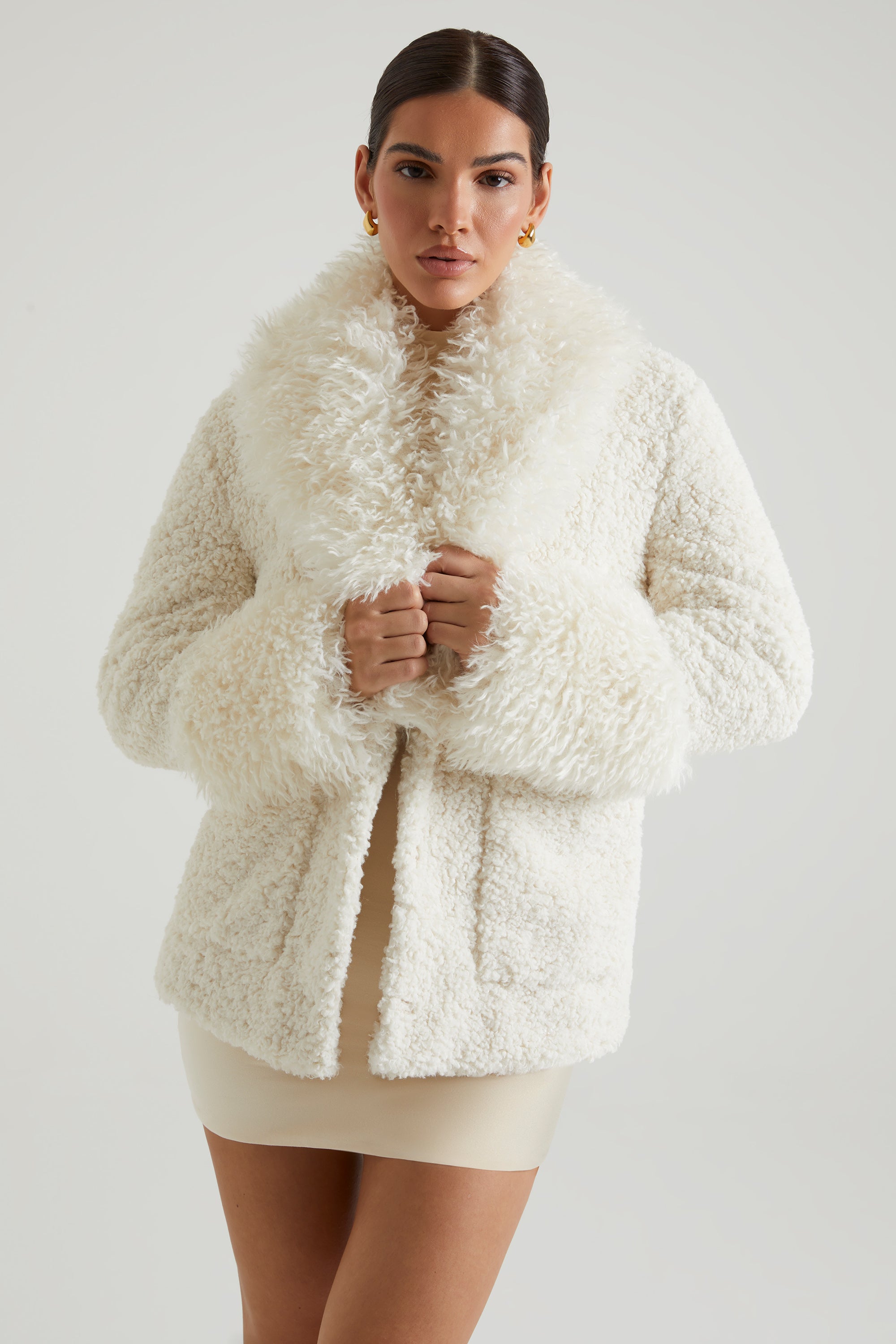 Wynter-Shearling Coat with Large Front Pockets in Cream