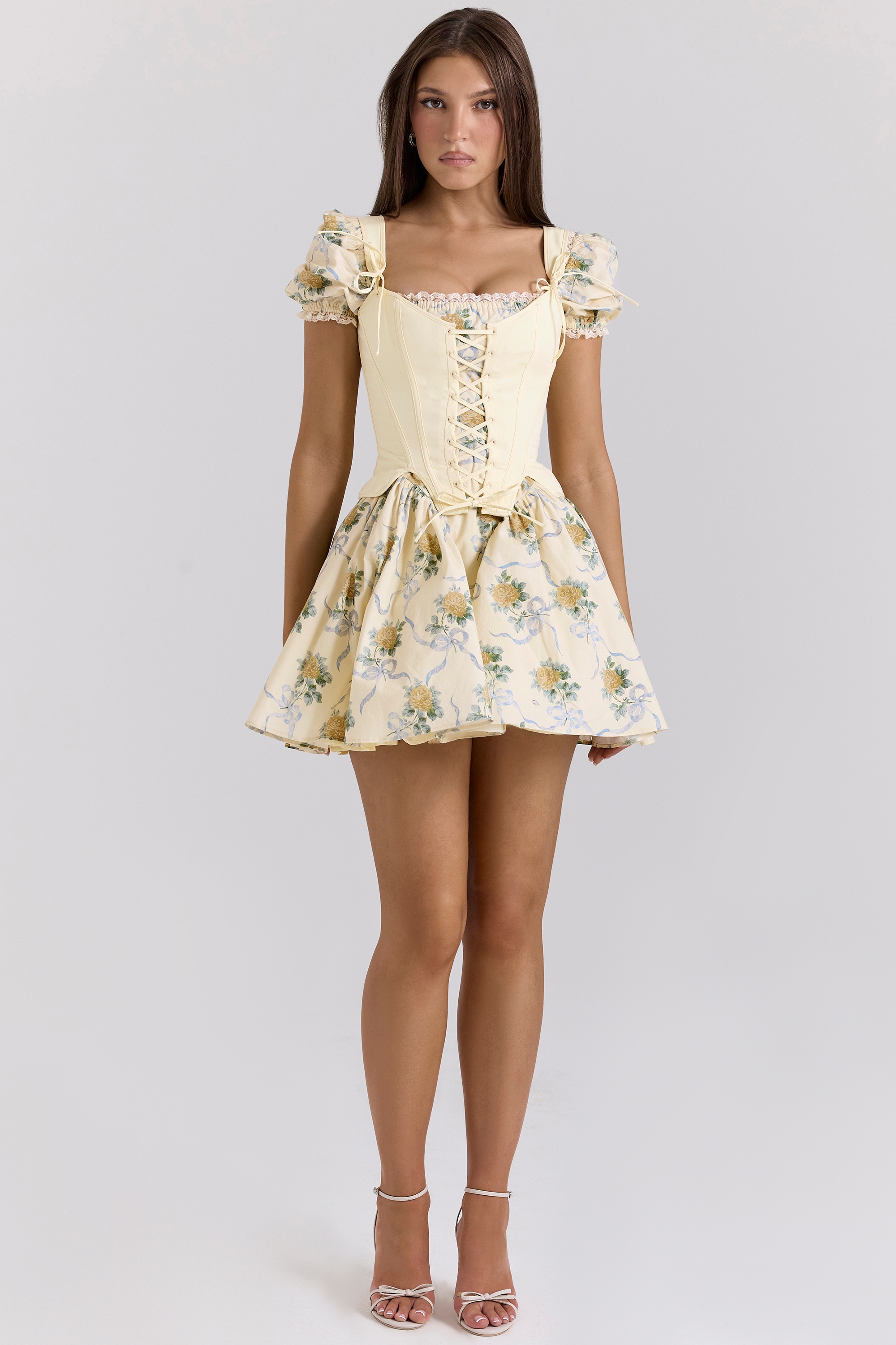 Callie-Lemon Rose Print Reversible Cotton Corset Top