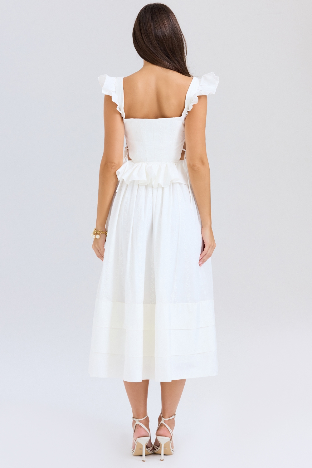 Augustine-White Embroidered Cotton Midi Skirt
