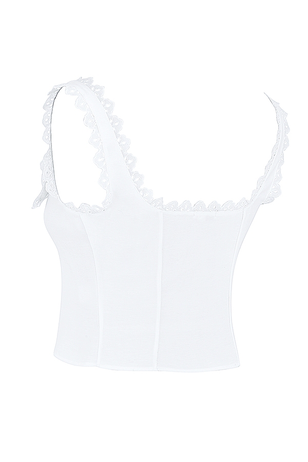 Amber-White Lace Trim Top