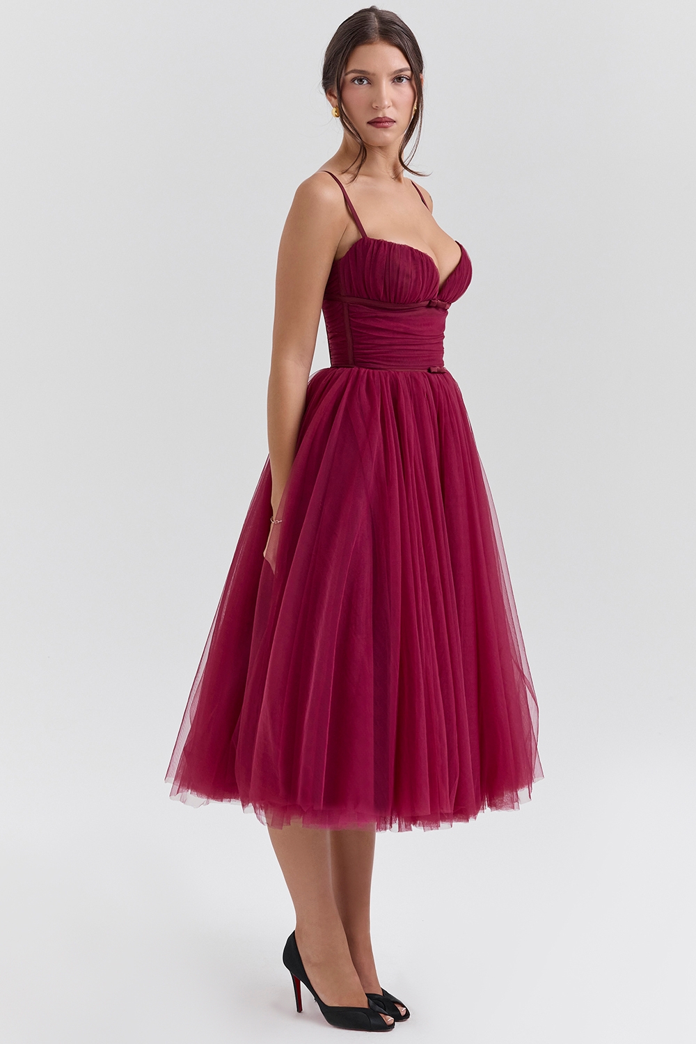 Countess-Cabernet Tulle Midi Dress - SALE