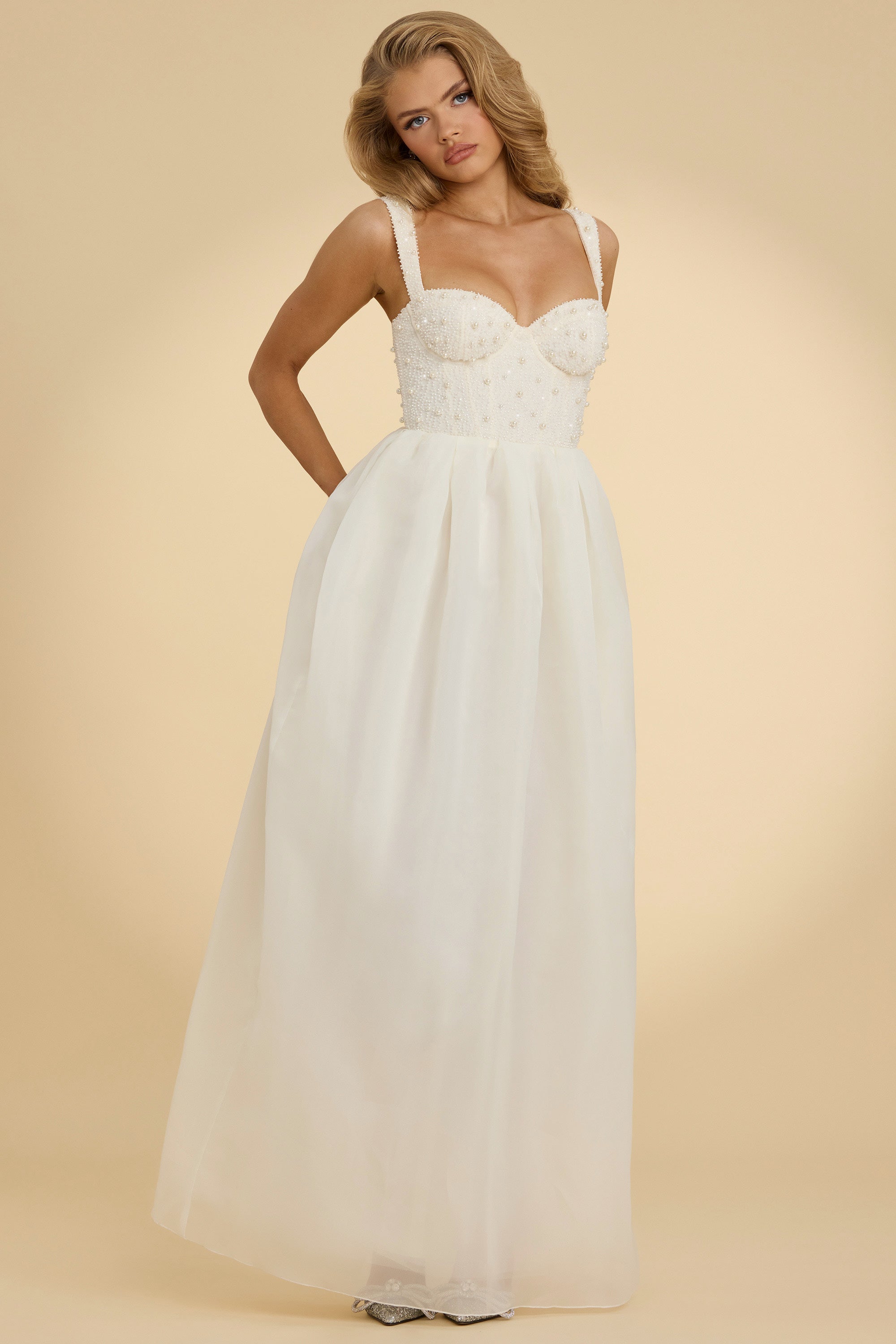 Delancey-Embellished Corset Gown in White