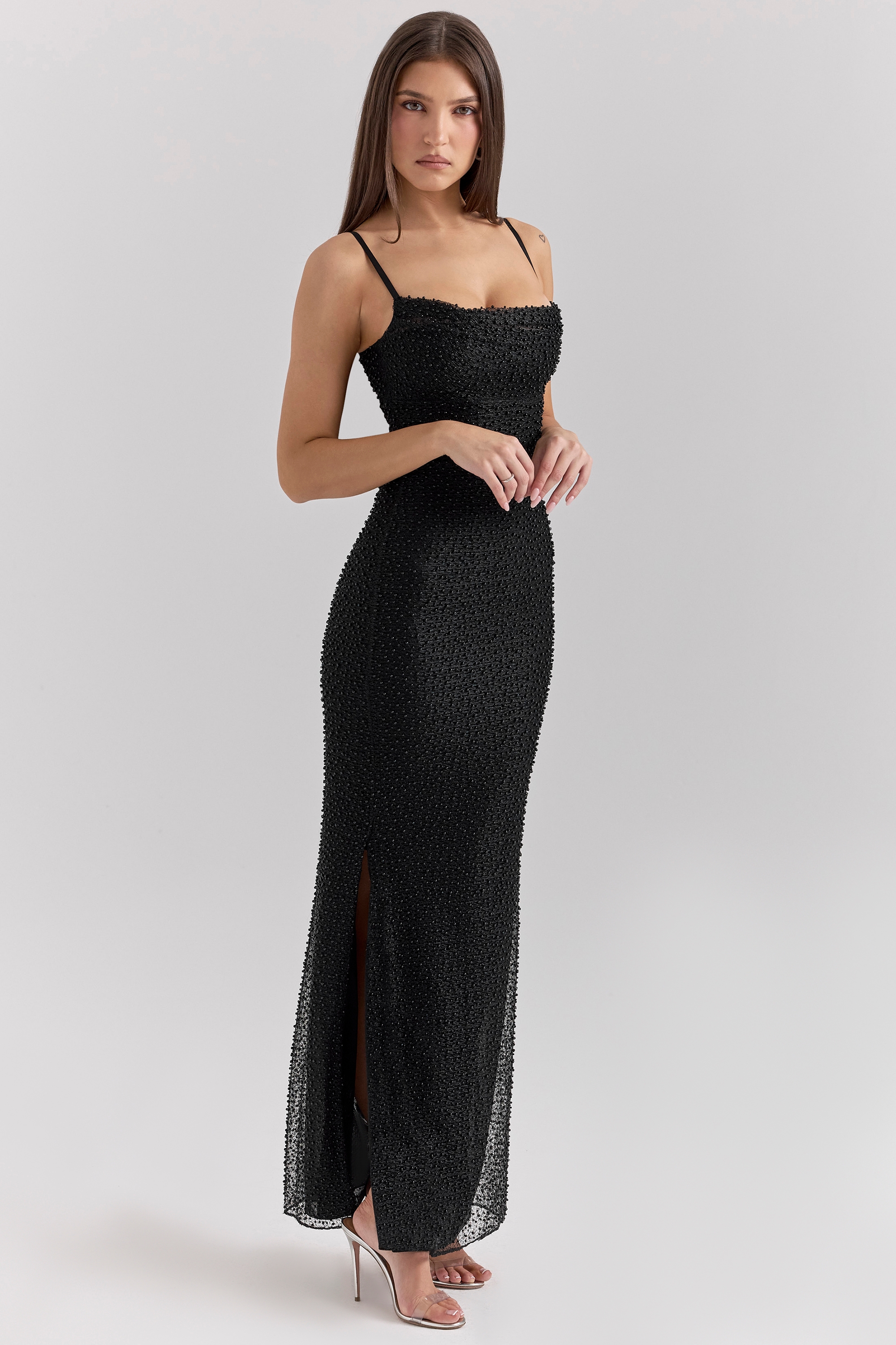 Calla-Black Pearl Embellished Maxi Dress