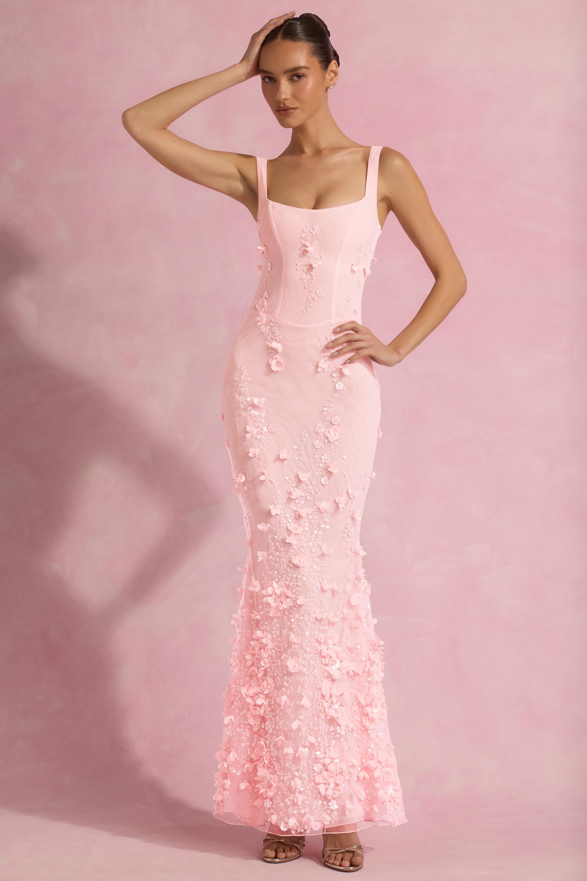 Vasanta-Embellished Fishtail Corset Gown in Pink