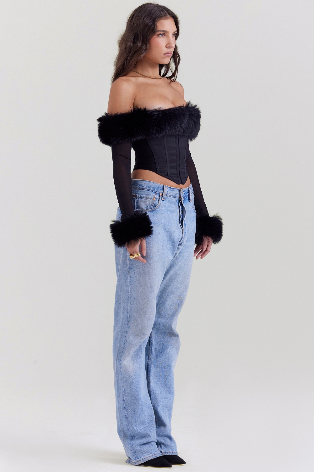 Merle-Black Faux Fur Trim Corset