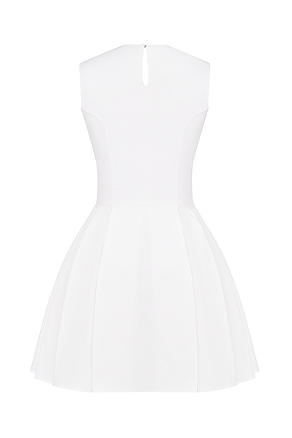 Claretta-White Pleated Cotton Mini Dress