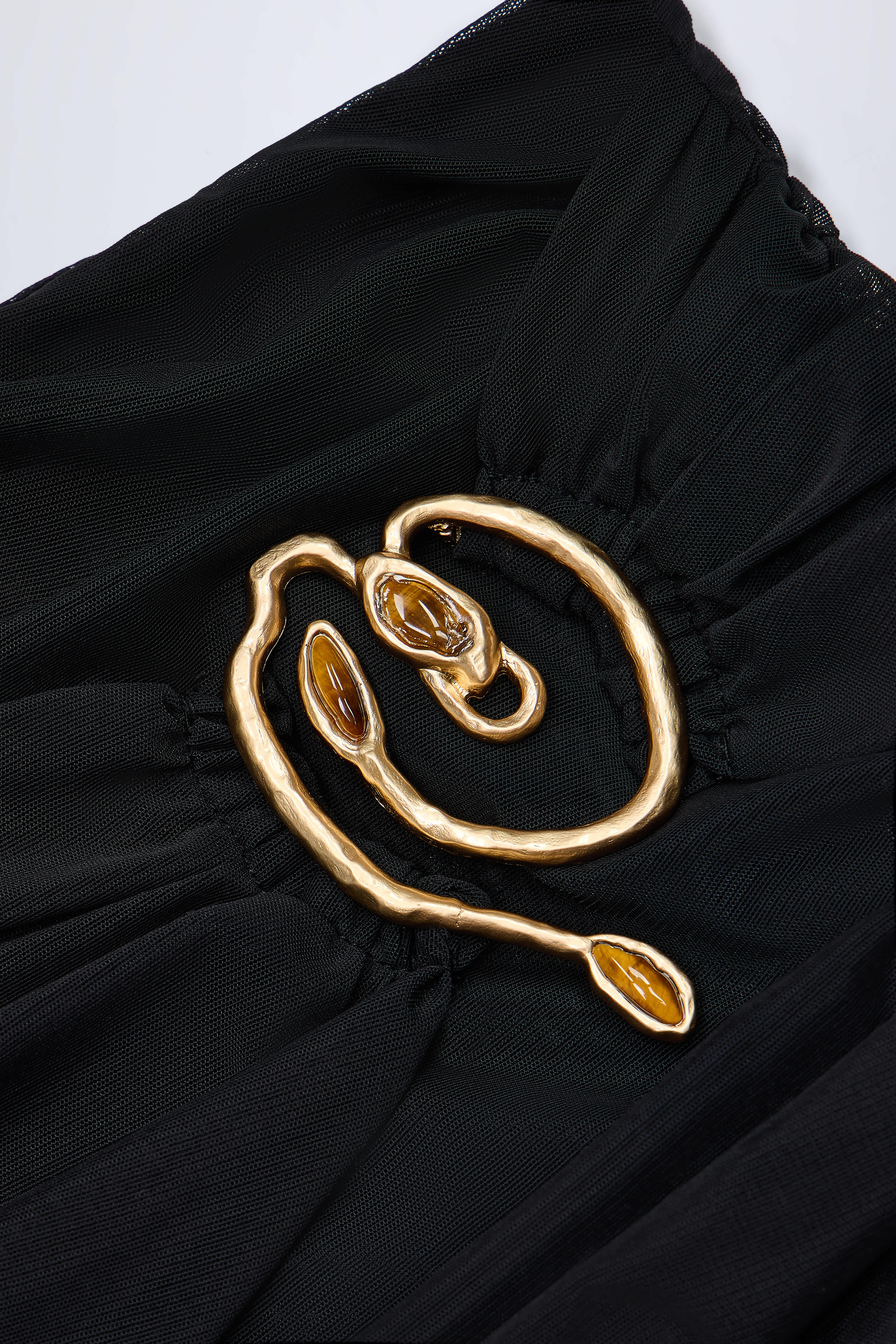 Tobago-Hardware-Detail Ruffled Mid-Rise Mini Skirt in Black