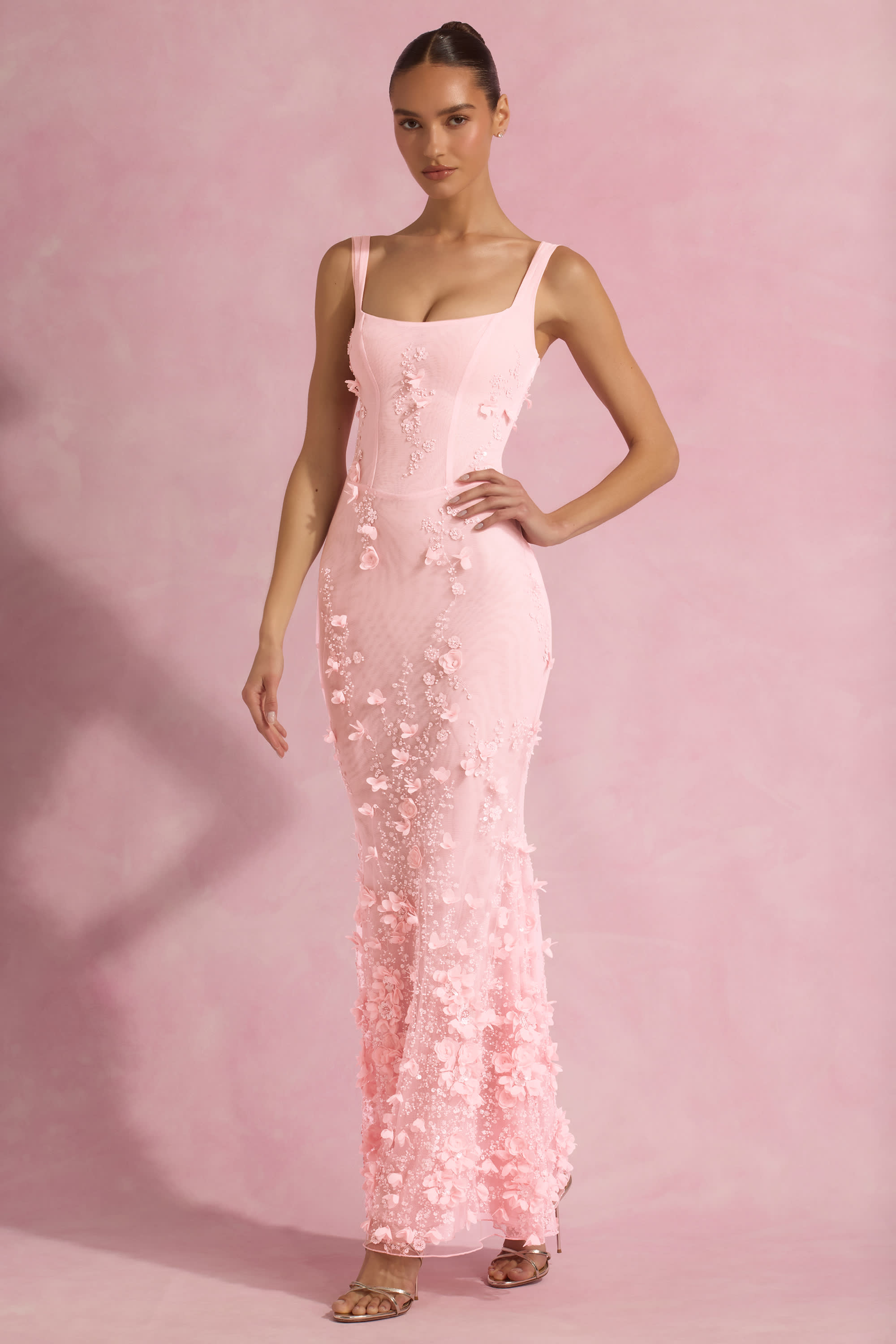 Vasanta-Embellished Fishtail Corset Gown in Pink