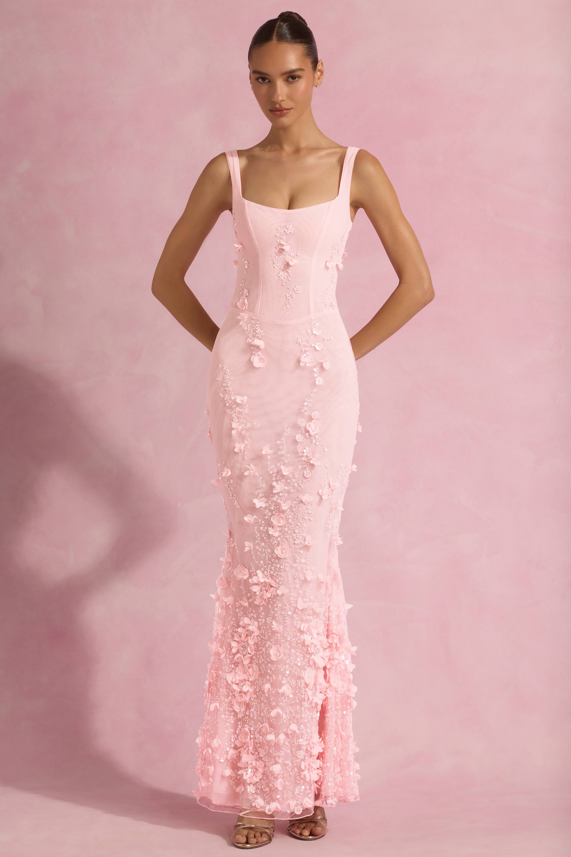 Vasanta-Embellished Fishtail Corset Gown in Pink