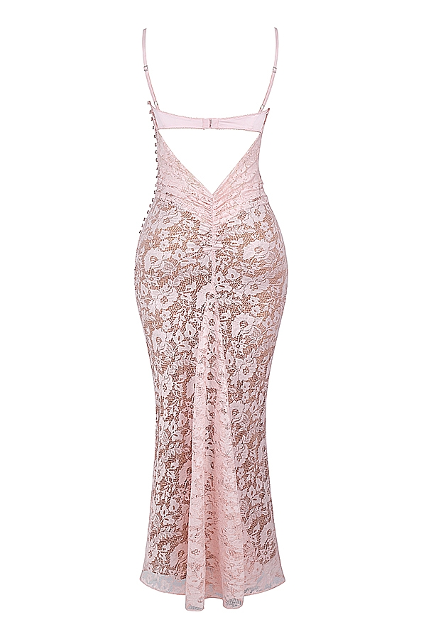 Azzurra-Rose Pink Lace Godet Gown