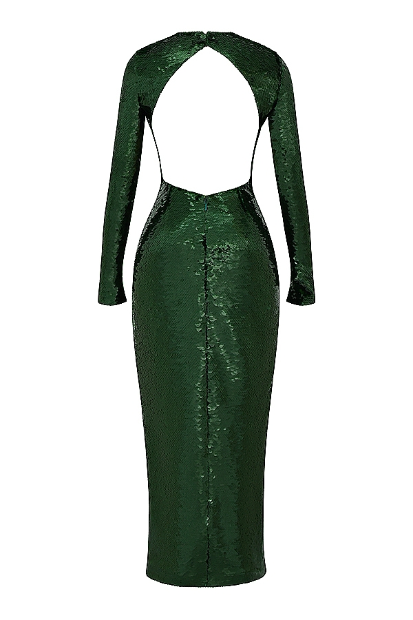 Belle-Pine Green Sequin Maxi Dress