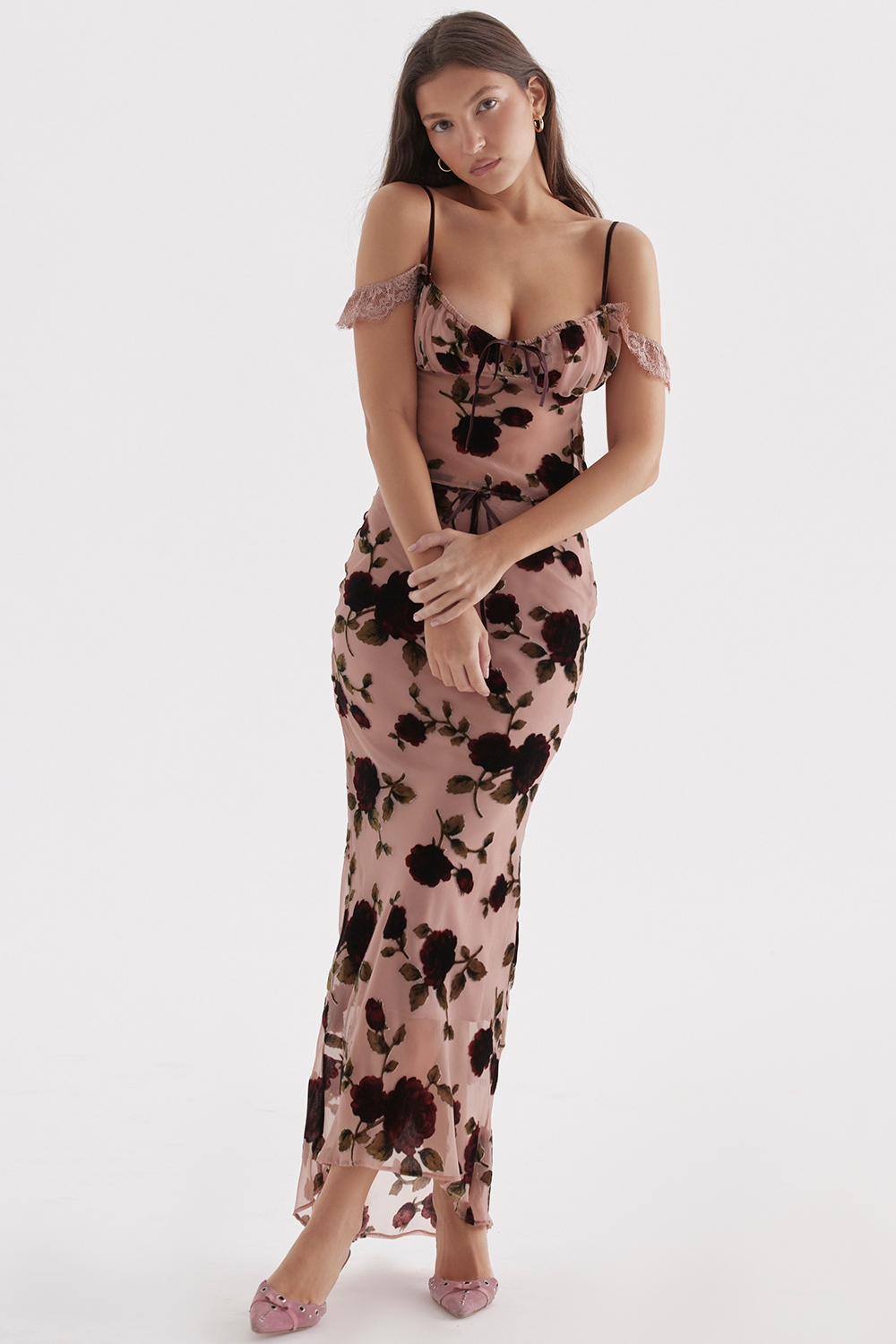 Imaan-Dusty Pink Devore Maxi Skirt