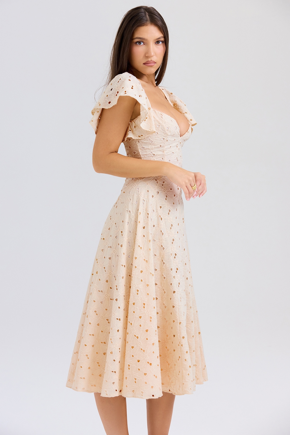Amaya-Cream Tea Broderie Anglais Midi Dress