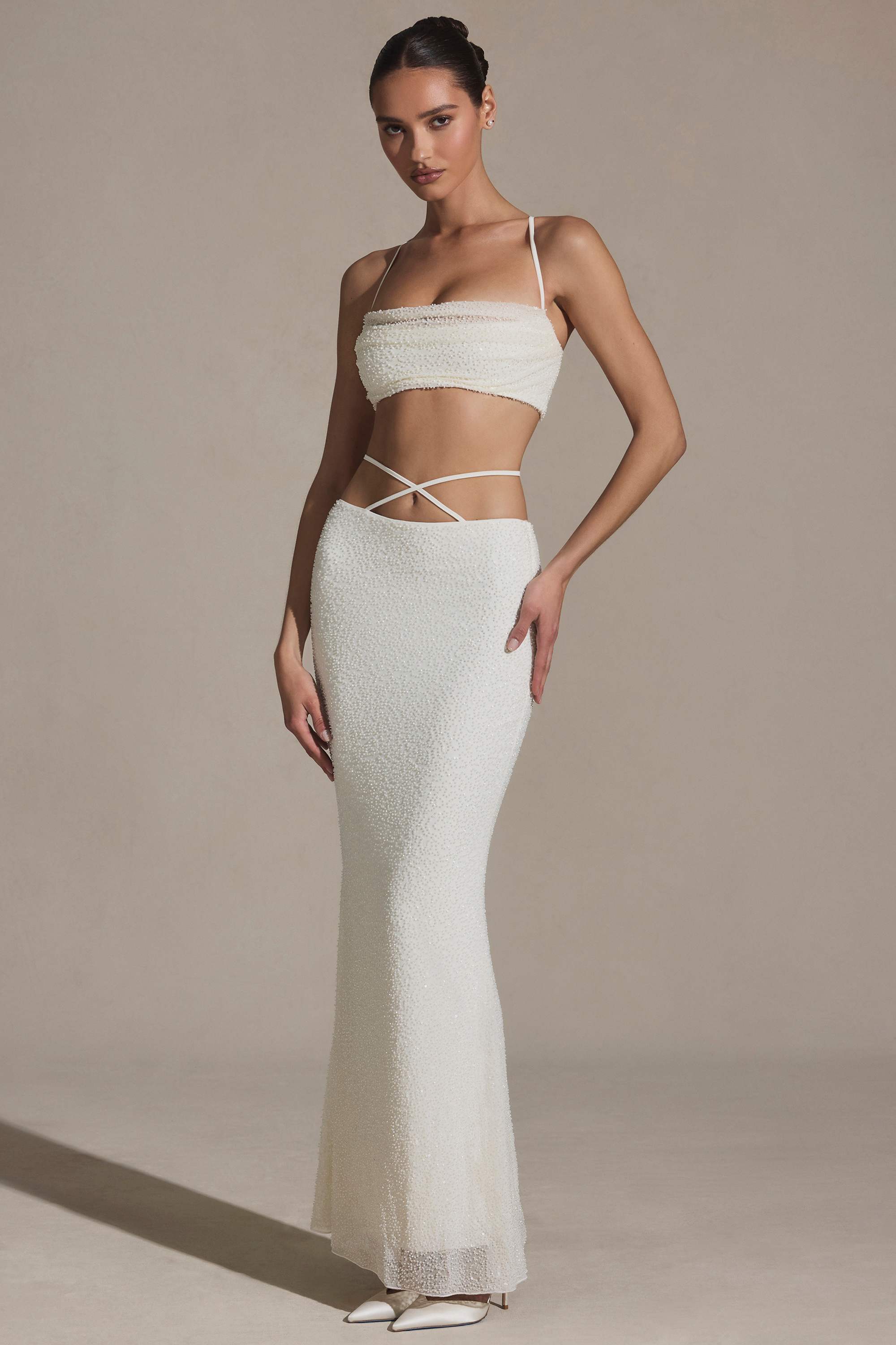 Sardinia-Embellished Strappy Maxi Skirt in White
