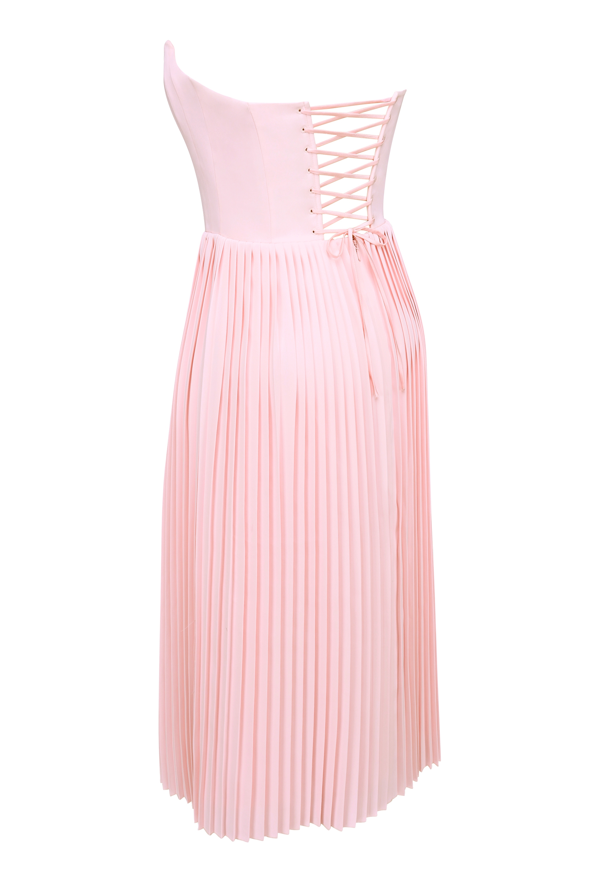Marci-Pink Pleated Midi Corset Dress