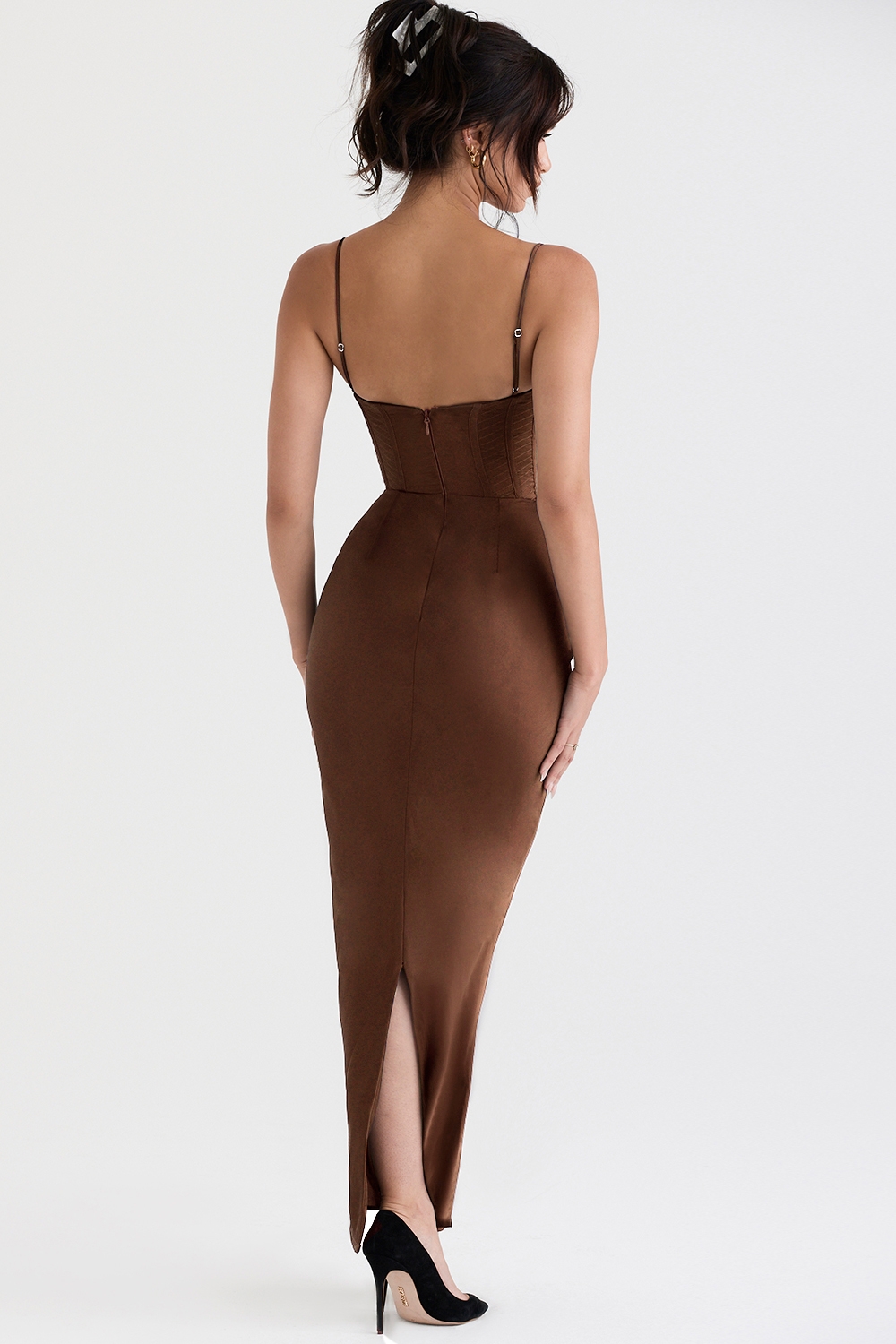 Charmaine-Chocolate Corset Maxi Dress