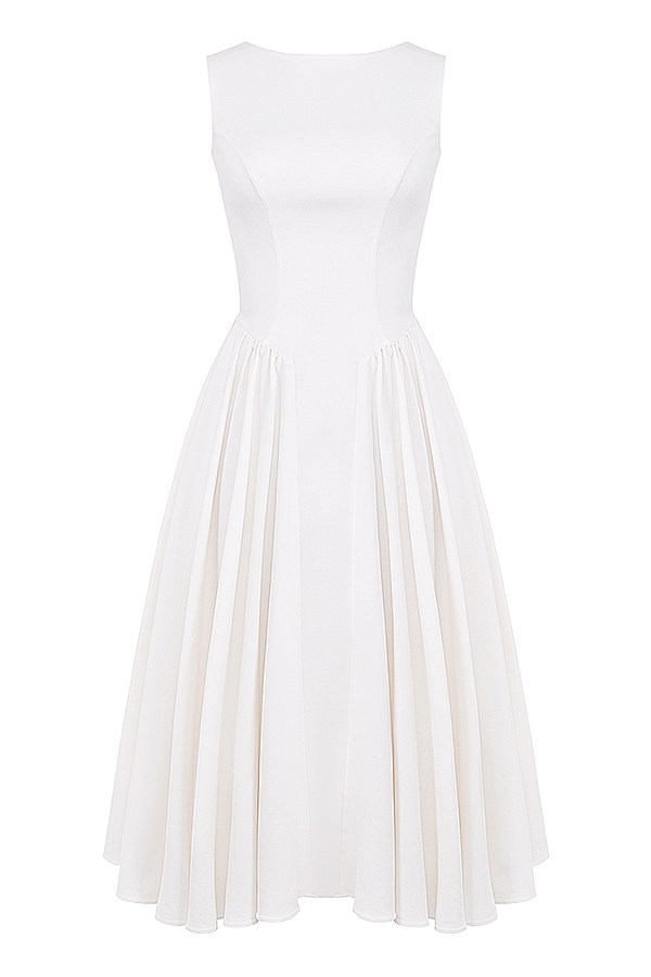 Cindy-White Twill Midi Sundress