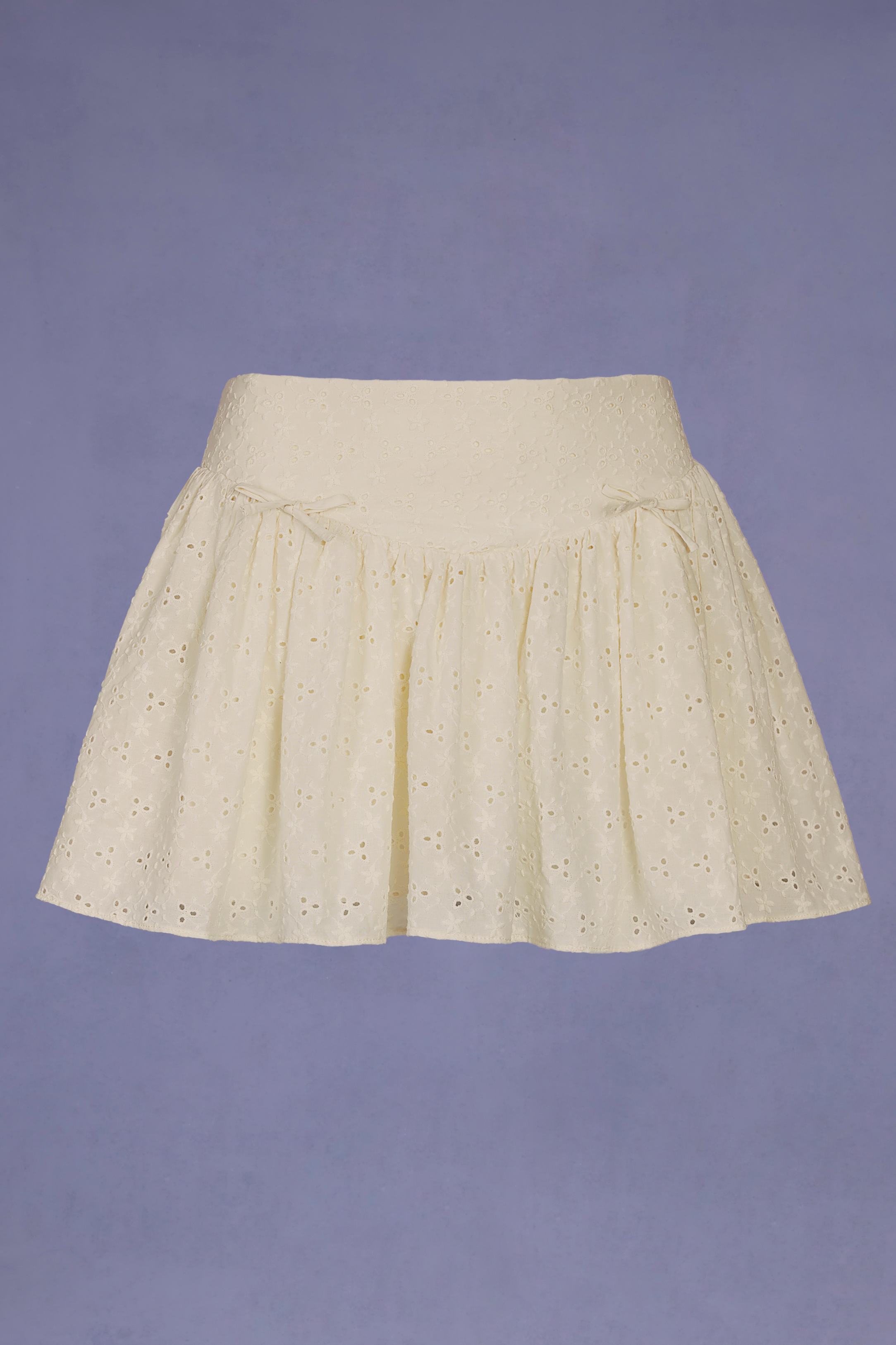Thia-Bow-Detail Broderie Anglaise Mini Skirt in Ivory