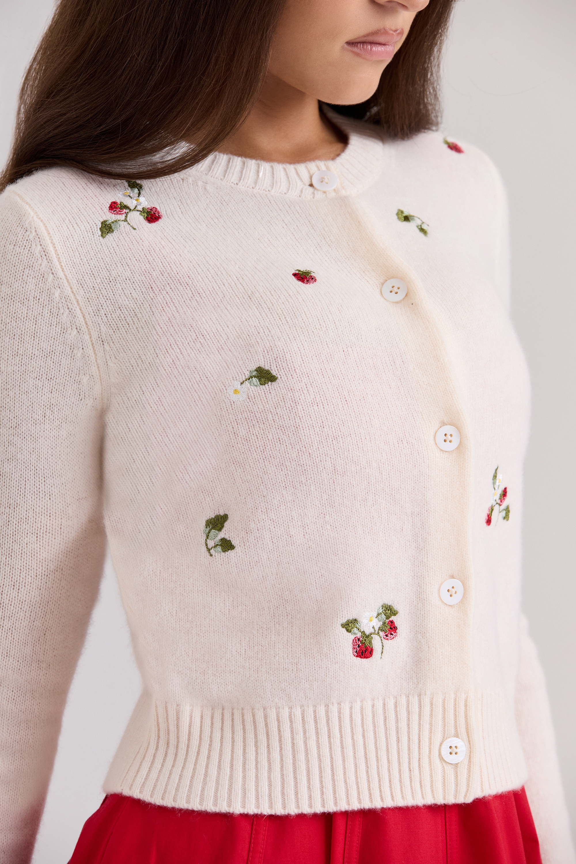 Evelina-Cream Wool Embroidered Cardigan