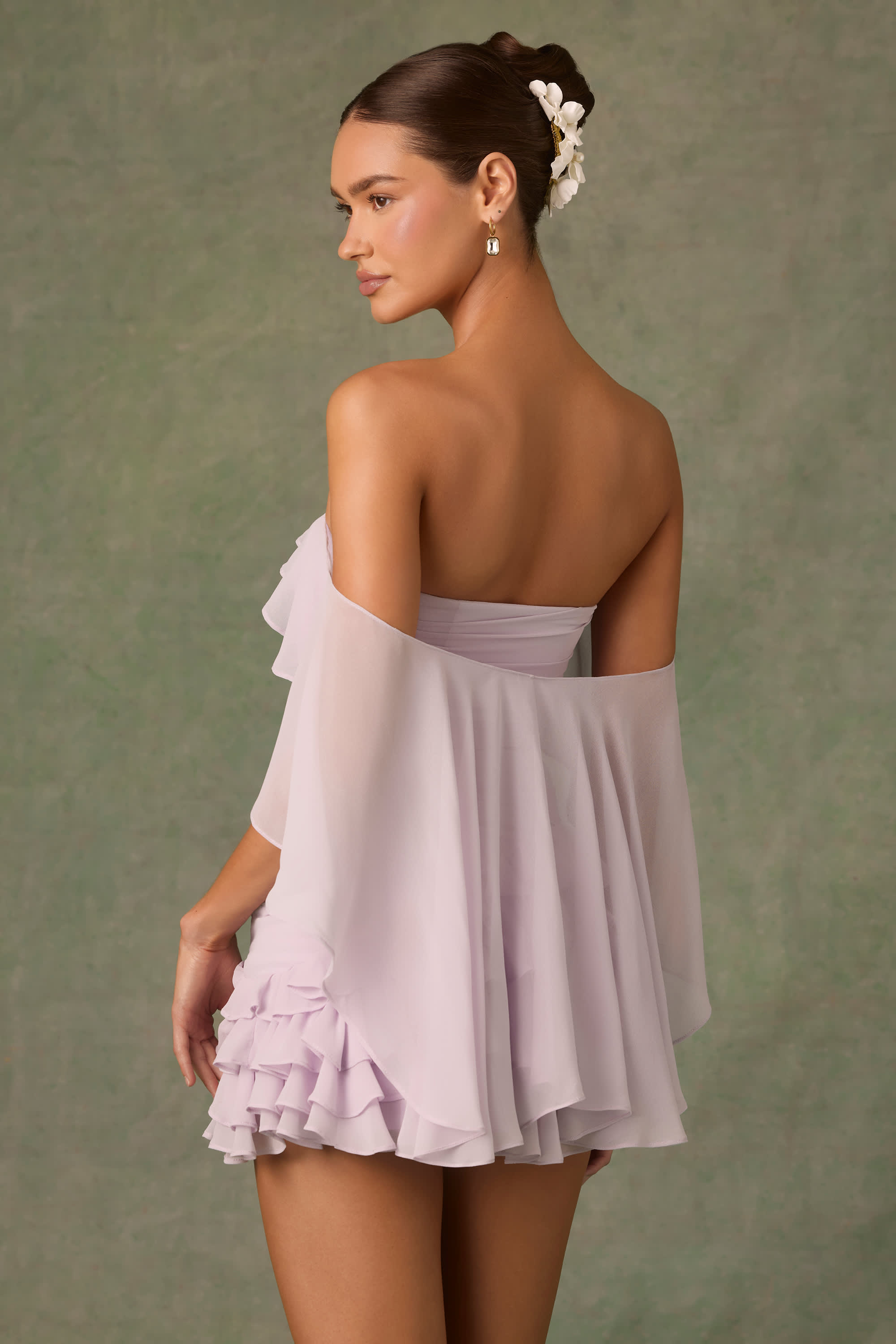 Birdie-Off-Shoulder Ruffled Mini Dress in Lilac