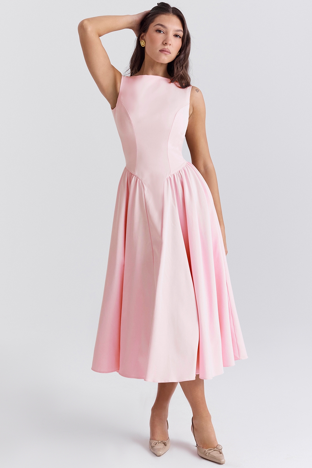Cindy-Ballerina Pink Twill Midi Sundress