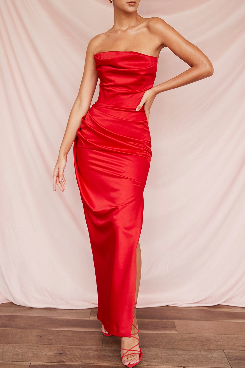 Adrienne-Scarlet Satin Strapless Gown