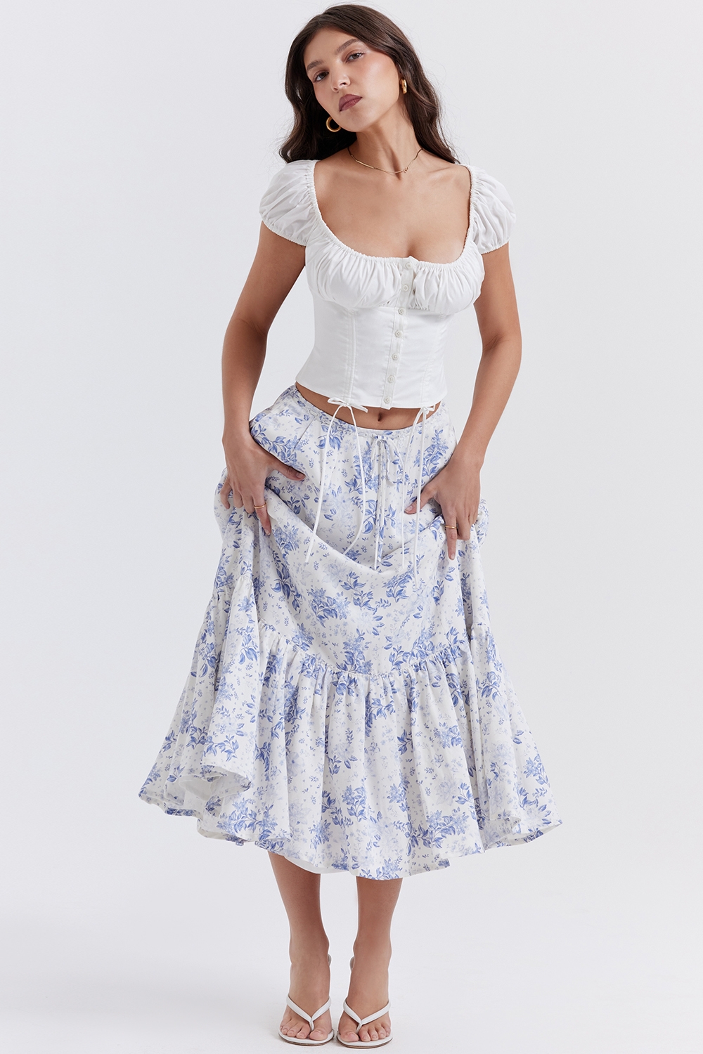 Aitana-Blue Print Midi Skirt
