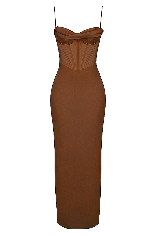 Charmaine-Chocolate Corset Maxi Dress