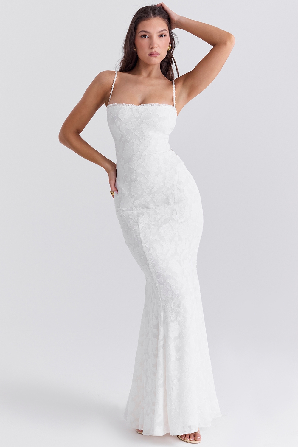 Joan-Ivory Lace Up Back Maxi Dress