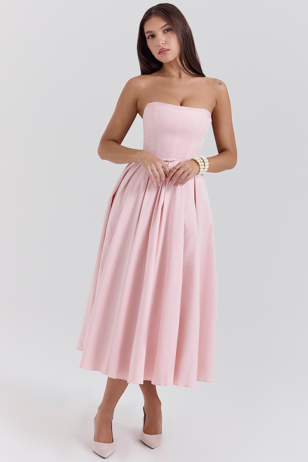 Contessa-Parisian Pink Strapless Corset Midi Dress