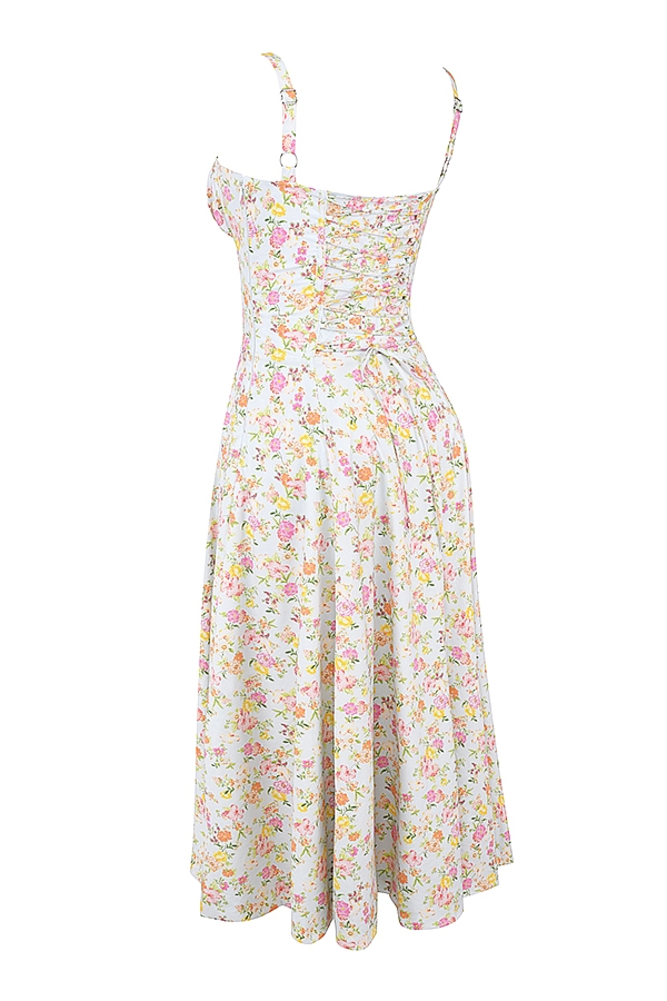 Carmen-Pale Blue Meadow Print Cotton Bustier Sundress