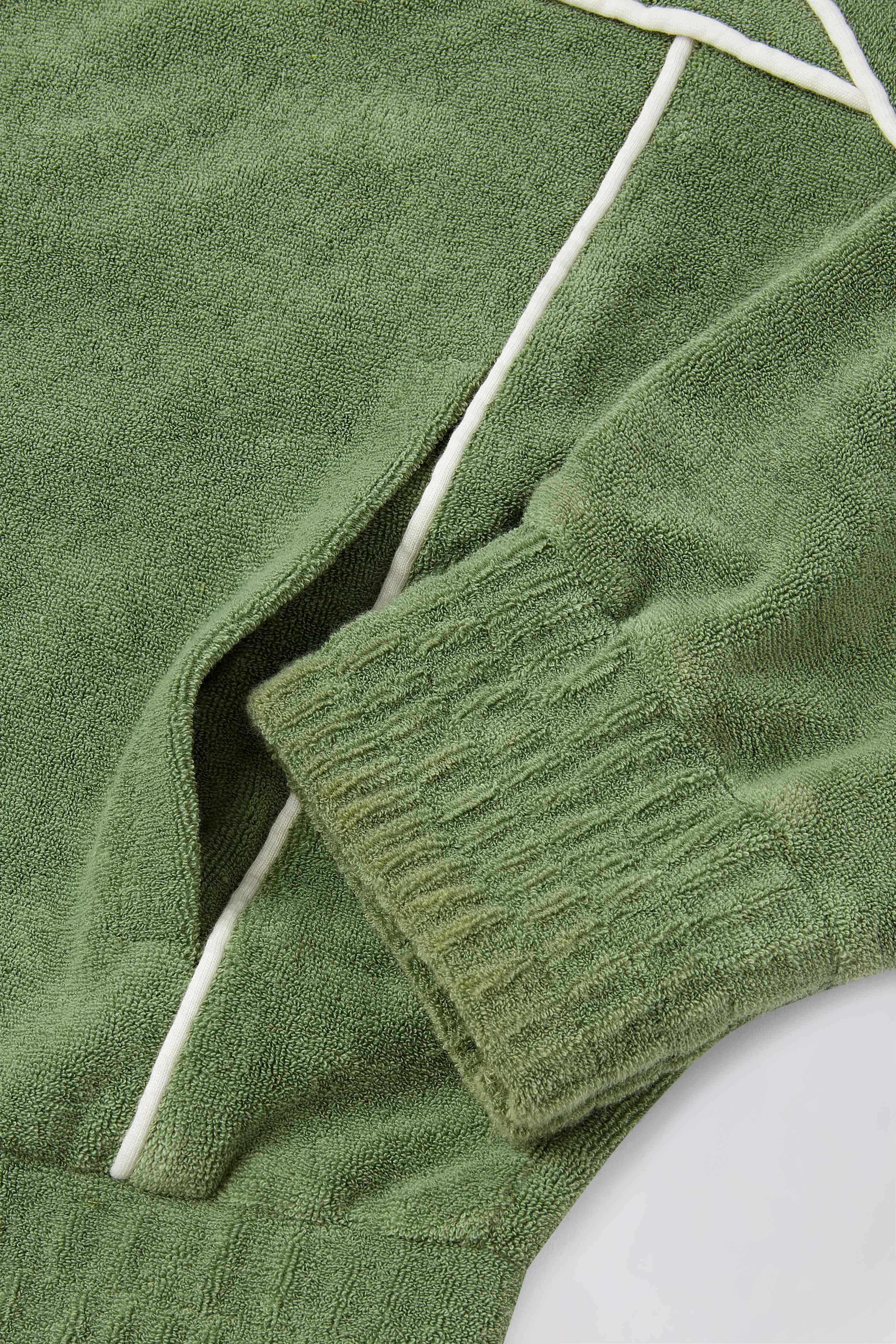 Terry Towelling Zip-Up Cropped Sweatshirt in Green