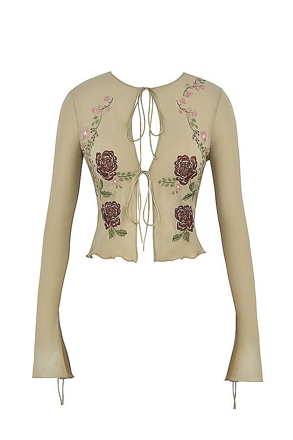 Asra-Artichoke Floral Tie Front Top