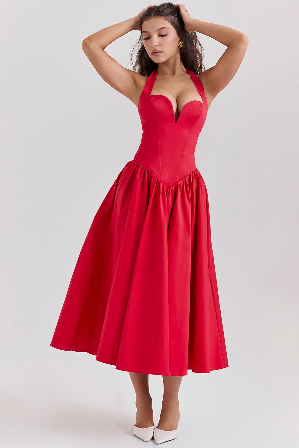 Coquette-Scarlet Halter Midi Dress
