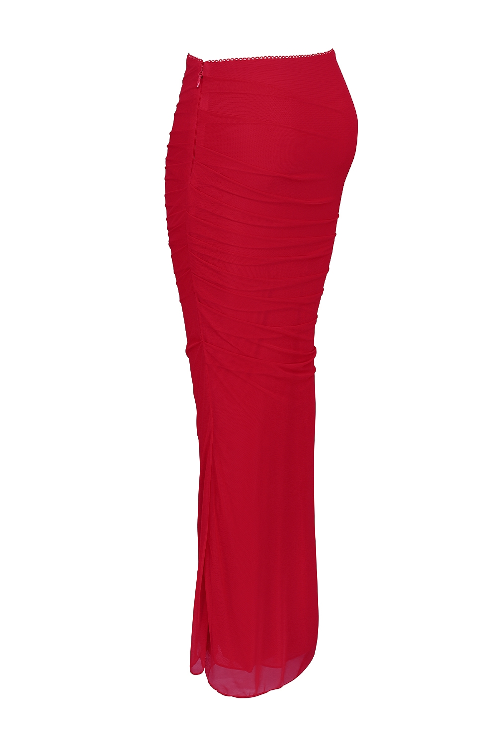 Cassidy-Holly Red Mesh Maxi Skirt with Fluted Hem