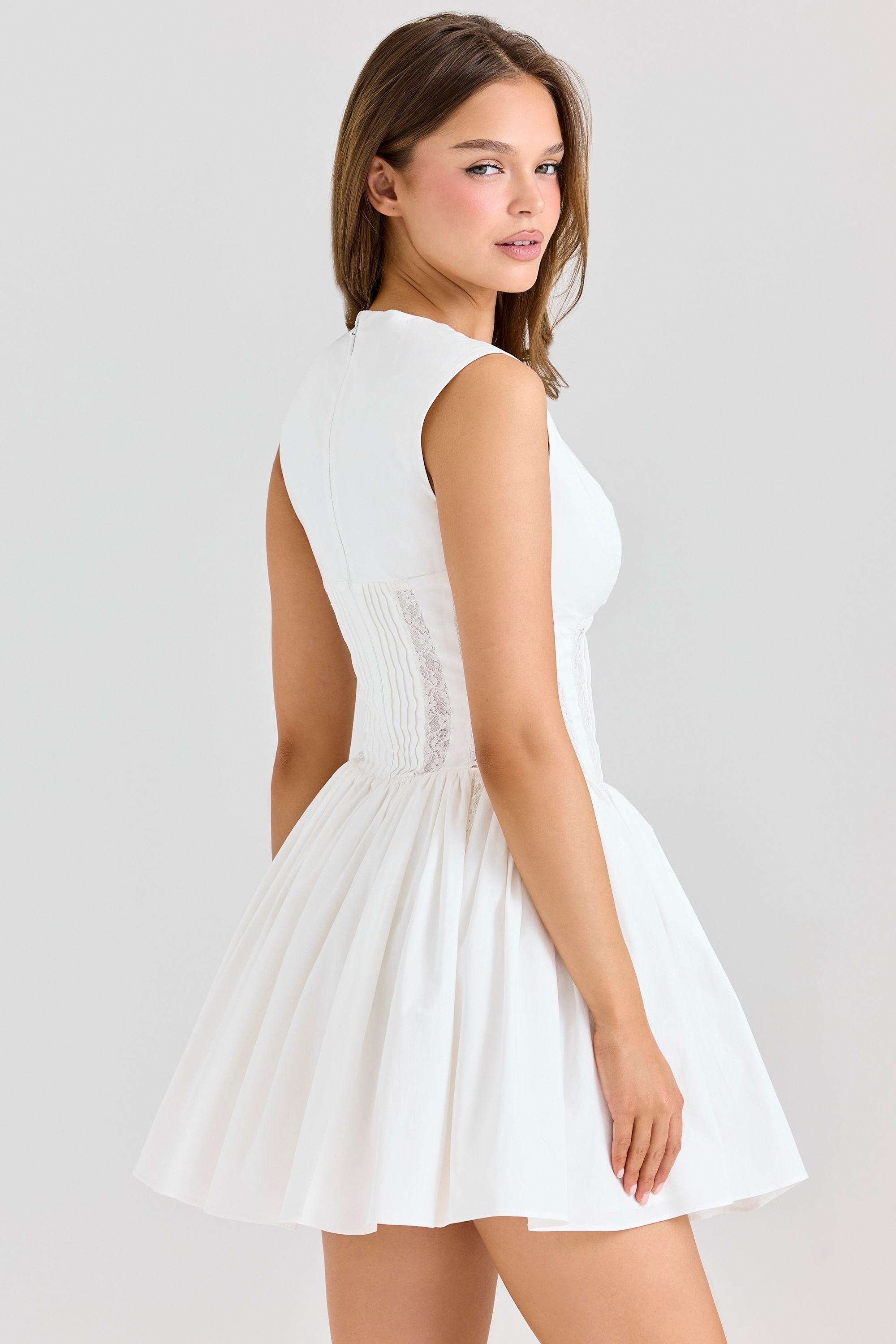 Carmel-White Stretch Cotton Mini Dress