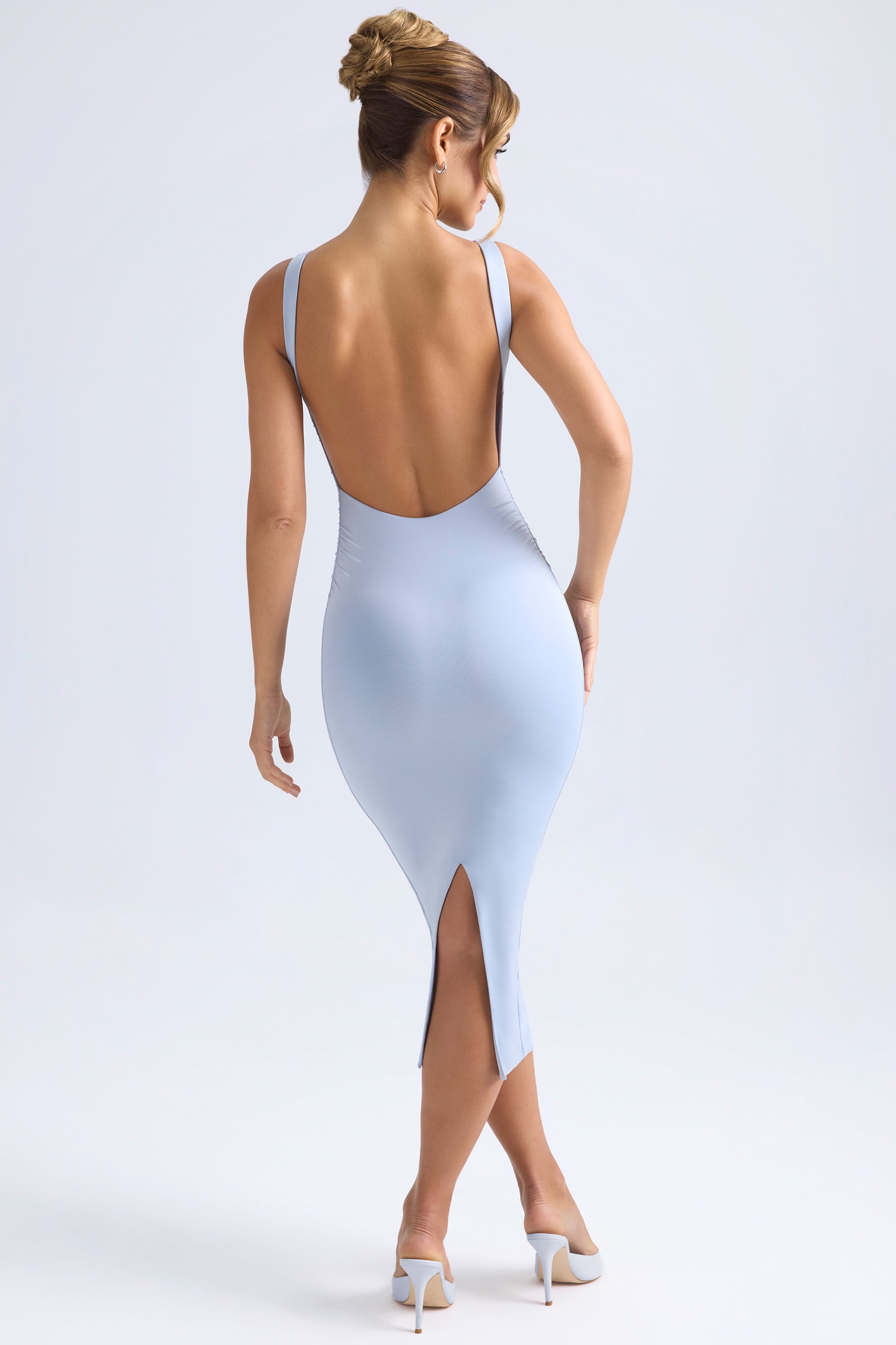 Grainne-Ruched Open-Back Midaxi Dress in Light Blue