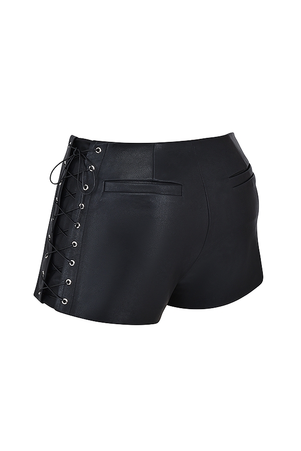 Azora-Black Vegan Leather Micro Mini Shorts