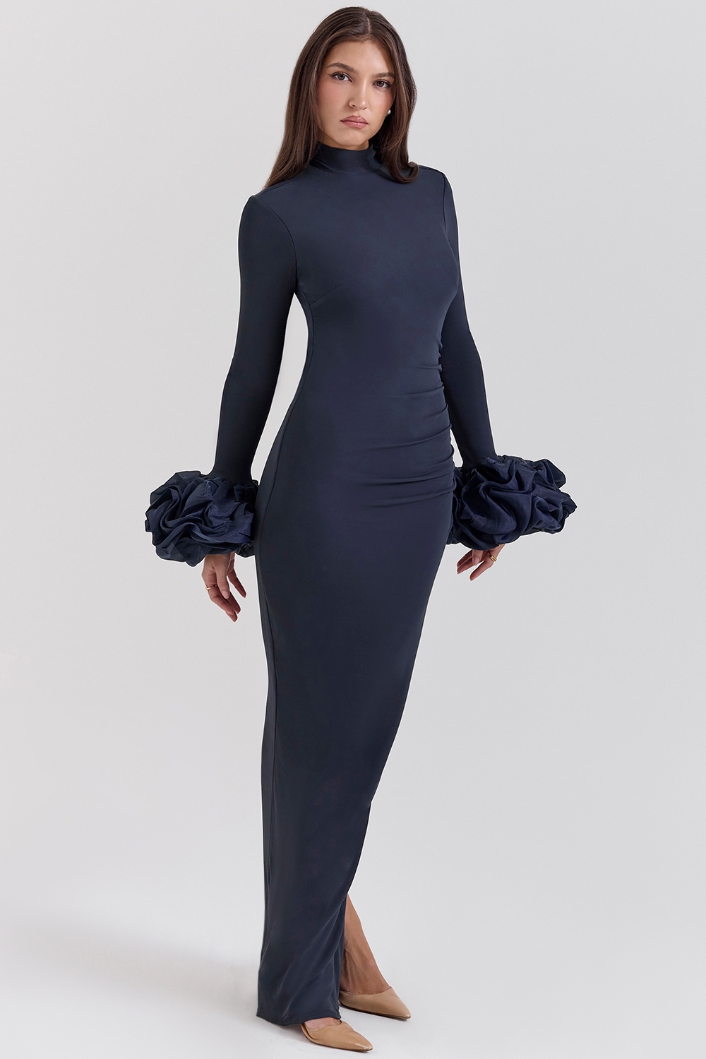 Fabienne-Midnight Ruffle Sleeve Maxi Dress