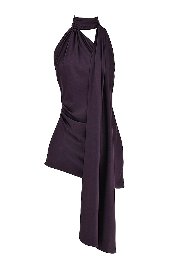 Aida-Night Shade Asymmetric Wrap Neck Dress