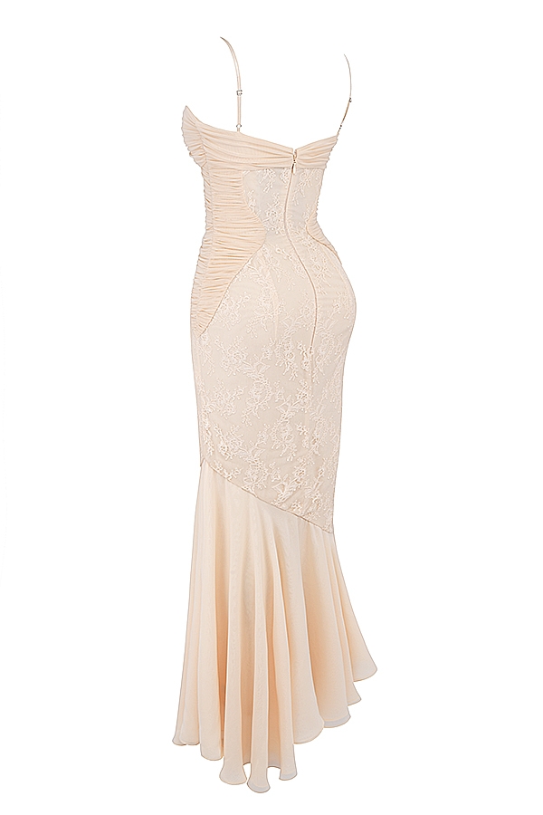 Felicia-Vanilla Chiffon & Lace Gown