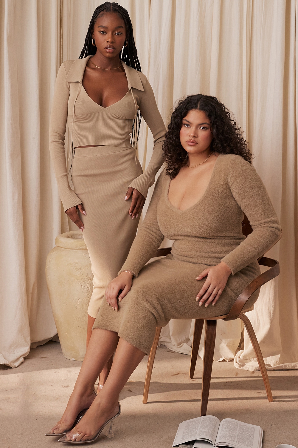 Heather-Camel Knit Midi Skirt - SALE