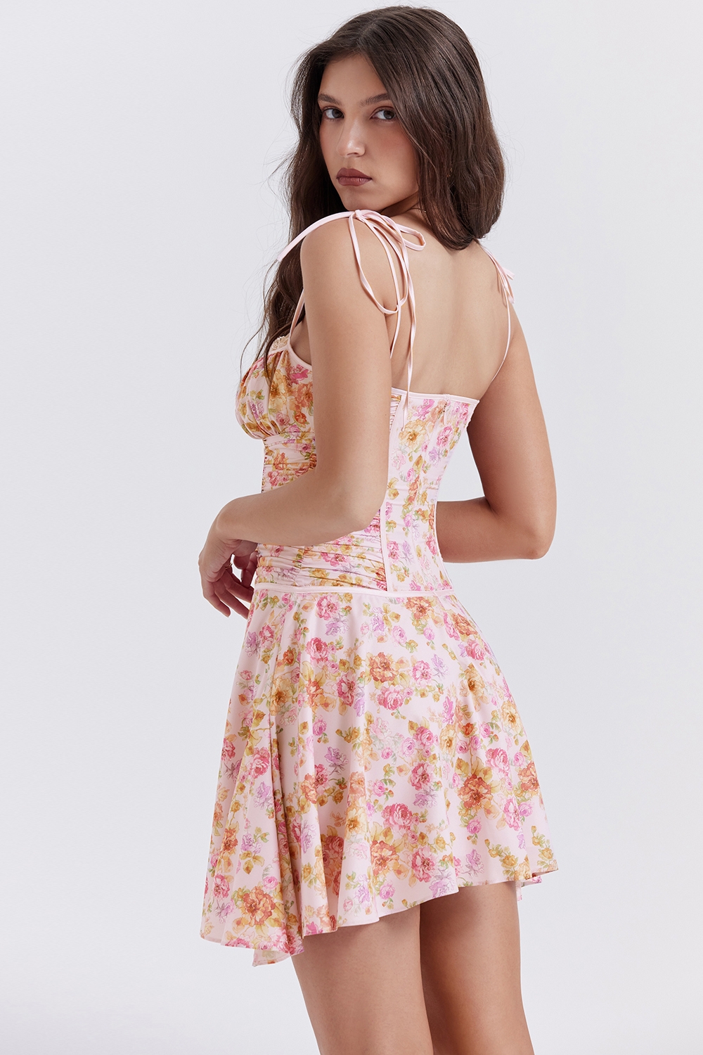 Alejandra-Light Lavender Print Corset Dress