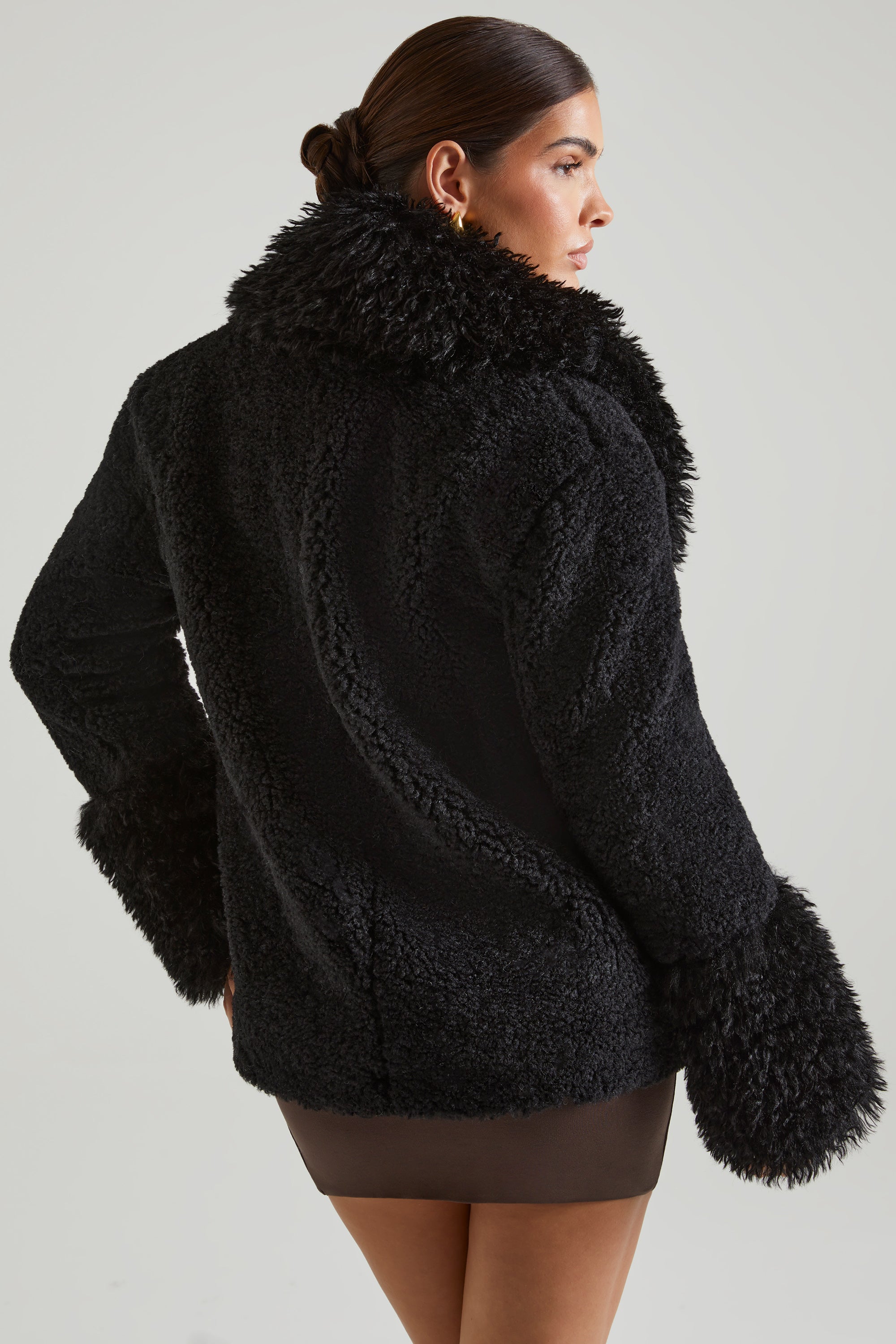 Wynter-Shearling Coat with Large Front Pockets in Black