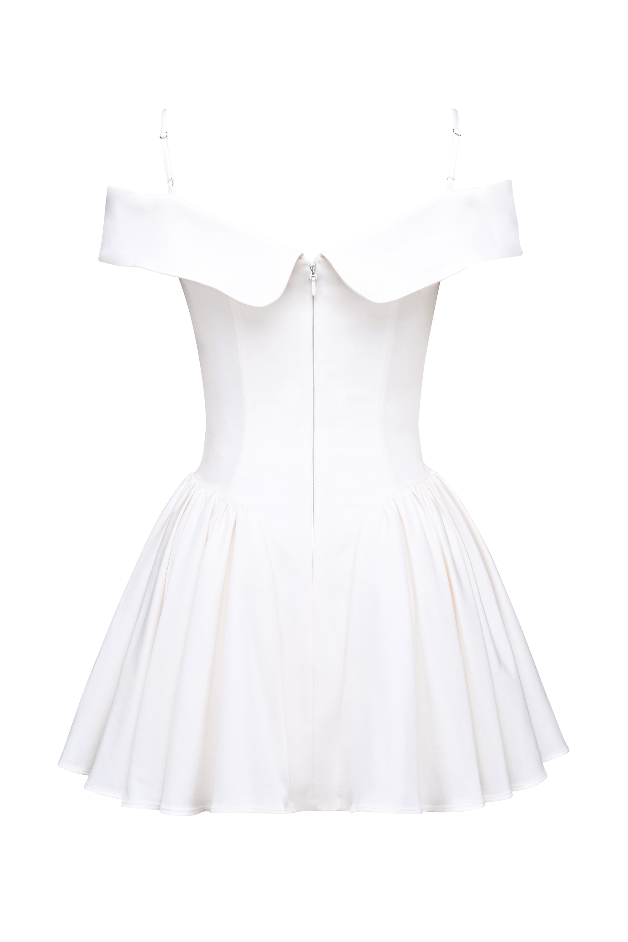 Elida-White Twill Off Shoulder Mini Dress